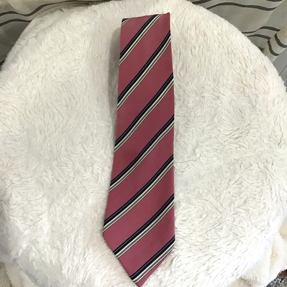 Pierre Cardin Men 100% Silk Mauve Striped Tie Made In Britain Office Career